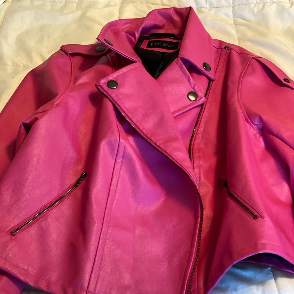 ELOQUII pink moto jacket